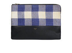 Two Tone Gingham Clutch,Woven/Leather,Blue/Black,W-GM-3164